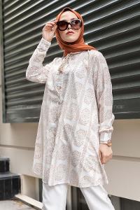 Modalamelif Yaka Bağlamalı Nakış Detaylı Sütlü Kahve