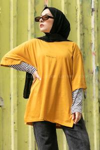 Modalamelif Berfıeld Baskılı T-shirt Hardal Sarısı