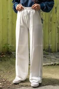 Modalamelif Bol Paça Çımalı Eşofman Beyaz