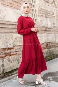 Modalamelif Hakim Yaka Kuşaklı Elbise Bordo