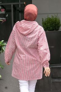 Modalamelif Kanguru Cep Çizgili Tunik Gül