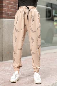 Modalamelif Kaplan Baskılı Lastik Paçalı Eşofman Bej