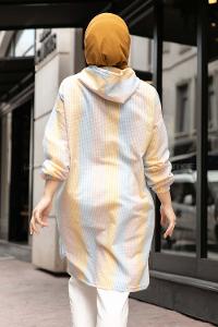 Modalamelif Renk Garnili Kapşonlu Tunik Açık Mavi