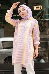 Modalamelif Renk Garnili Kapşonlu Tunik Lila