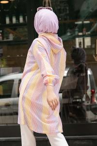 Modalamelif Renk Garnili Kapşonlu Tunik Lila