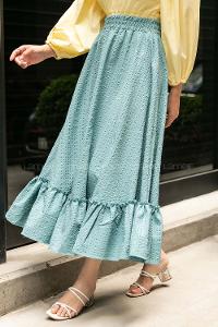 Modalamelif Bürümcük  Desenli Eteği Fırfır Detaylı Etek Çağla