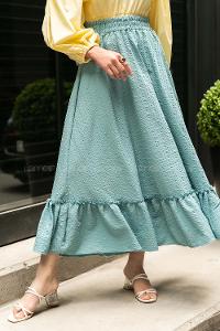 Modalamelif Bürümcük  Desenli Eteği Fırfır Detaylı Etek Çağla