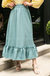 Modalamelif Bürümcük  Desenli Eteği Fırfır Detaylı Etek Çağla