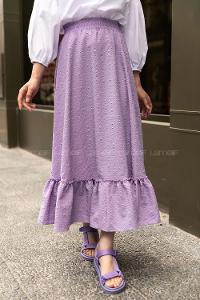 Modalamelif Bürümcük  Desenli Eteği Fırfır Detaylı Etek Lila