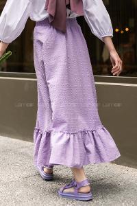 Modalamelif Bürümcük  Desenli Eteği Fırfır Detaylı Etek Lila