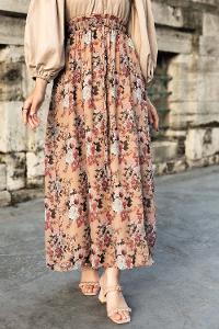 Modalamelif Çiçek Desenli Etek Bej