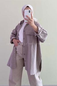 Modalamelif Çift Cep Detaylı Önü  Boydan Düğmeli Ceket Gri