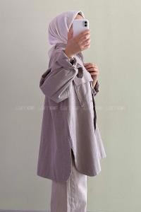 Modalamelif Çift Cep Detaylı Önü  Boydan Düğmeli Ceket Gri