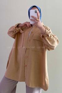 Modalamelif Çift Cep Detaylı Önü  Boydan Düğmeli Ceket Hardal Sarısı