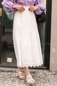 Modalamelif Eteği Dantel Detaylı Fırfırlı Etek Beyaz