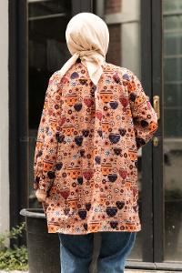 Modalamelif Etnik Desen Baskılı Gömlek Soft Kahve