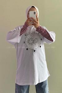 Modalamelif Güneş  Baskılı Oversize T-Shirt  Beyaz