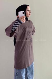 Modalamelif Güneş Baskılı Oversize T-Shirt  Kahverengi