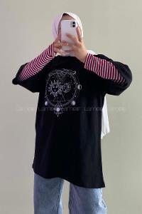 Modalamelif Güneş Baskılı Oversize T-Shirt  Siyah