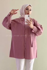 Modalamelif Kuşgözü Bağcıklı Çift Cepli Gömlek Açık Mor