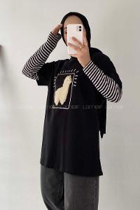 Modalamelif Lama Baskılı Oversize T-Shirt  Siyah