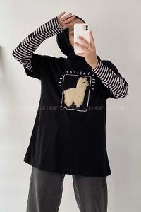 Modalamelif Lama Baskılı Oversize T-Shirt  Siyah