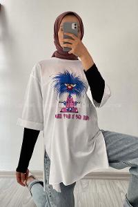 Modalamelif One Cup Is Yazılı Baskılı Oversize T-Shirt Beyaz