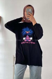 Modalamelif One Cup Is Yazılı Baskılı Oversize T-Shirt Siyah