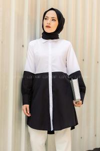 Modalamelif Önü Boydan Düğmeli Renk Garnili Gömlek Siyah