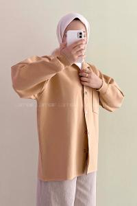 Modalamelif Önü Çıt Çıt Düğmeli Tek Cep Detaylı Hırka Camel
