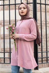 Modalamelif Önü Düğmeli Ayrobin Gömlek Pudra