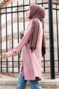 Modalamelif Önü Düğmeli Ayrobin Gömlek Pudra