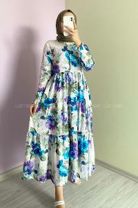 Modalamelif Önü Gizli Yarım Düğmeli Çiçekli Fırfır Detaylı İndigo