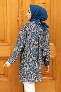 Modalamelif Şal Desen Baskılı Gömlek Mavi