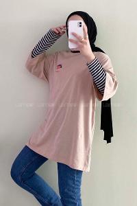 Modalamelif Satürn Nakışlı Oversize T-Shirt Bej