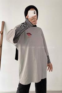 Modalamelif Satürn Nakışlı Oversize T-Shirt Gri