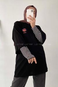 Modalamelif Satürn Nakışlı Oversize T-Shirt Siyah