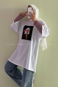 Modalamelif Uzaylı Kız Oversize T-Shirt  Beyaz