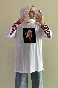 Modalamelif Uzaylı Kız Oversize T-Shirt  Beyaz
