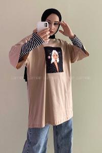 Modalamelif Uzaylı Kız Oversize T-Shirt Sütlü Kahve