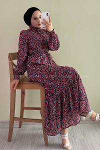 Modalamelif Yaka Bağlamalı Çiçek Model Fırfır Detaylı Gül