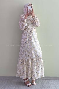 Modalamelif Yaka Bağlamalı Çiçek Model Fırfır Detaylı Sarı