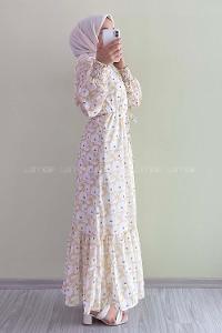 Modalamelif Yaka Bağlamalı Çiçek Model Fırfır Detaylı Sarı