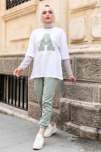 Modalamelif  A Nakış Detaylı İkili Takım Çağla Yeşili