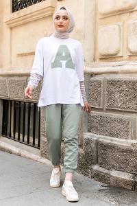 Modalamelif  A Nakış Detaylı İkili Takım Çağla Yeşili