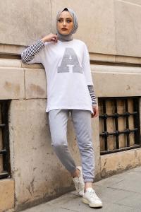 Modalamelif  A Nakış Detaylı İkili Takım Gri