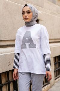 Modalamelif  A Nakış Detaylı İkili Takım Gri