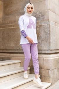 Modalamelif  A Nakış Detaylı İkili Takım Lila