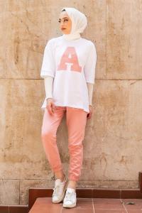 Modalamelif  A Nakış Detaylı İkili Takım Pembe