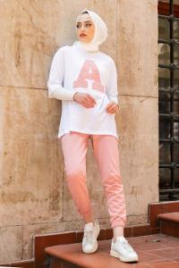 Modalamelif  A Nakış Detaylı İkili Takım Pembe